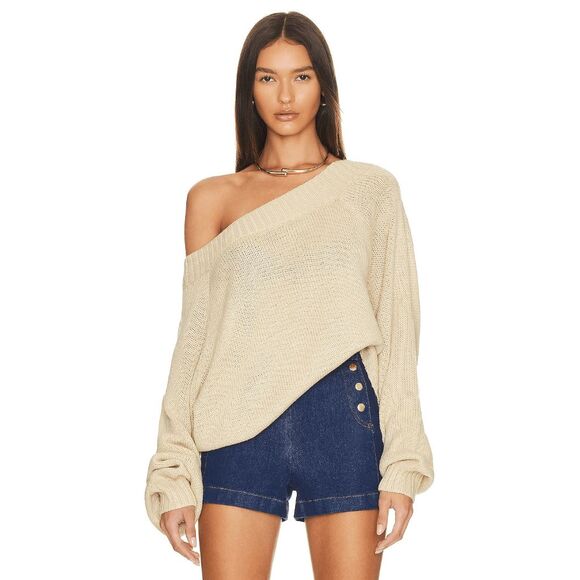 WeWoreWhat Creme Brulee Beige Off The Shoulder Knit Sweater Women's Size Large - Picture 1 of 6